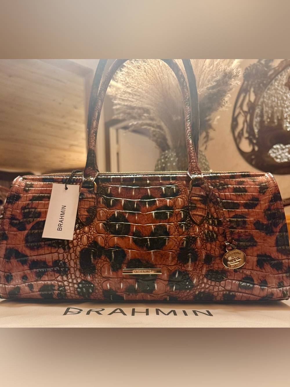 Brahmin Golden Lynx Sophia Croc-Embossed east west  Bag nwt 🤎🧡💛